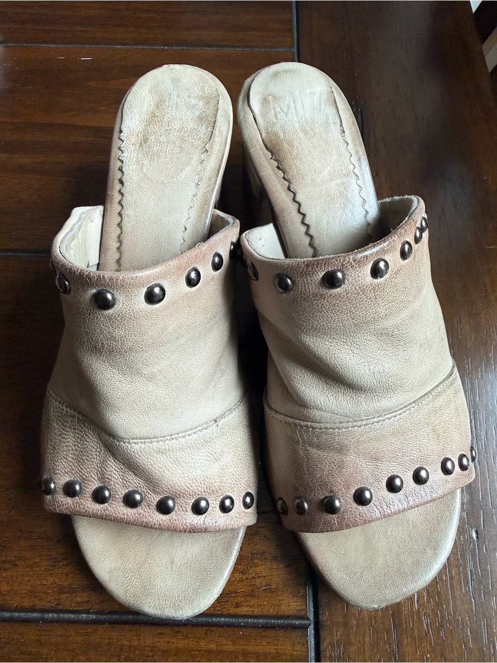 Miz Mooz Tan Studded Leather Slip-On Mules